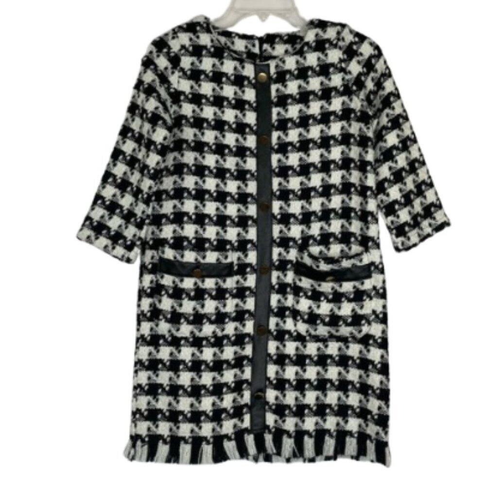 Brach Brach black and white houndstooth mini retro dress women's size Small